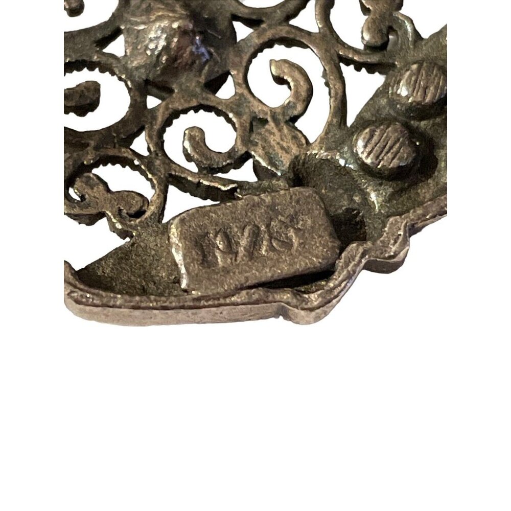 VTG 1928 Rhinestone Silver Tone Filigree Brooch Pin Open Work Art Deco Style - Picture 5 of 8